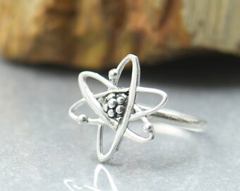 Sterling silver atom ring.Artisan handmade.Astronomy Astrophysicist Science Astrology Physics ring .mens ring Women ring