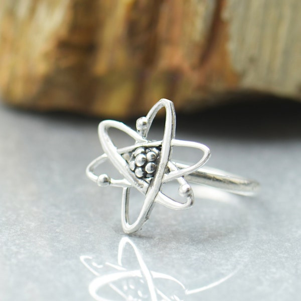 Sterling silver atom ring.Artisan handmade.Astronomy Astrophysicist Science Astrology Physics ring .mens ring Women ring