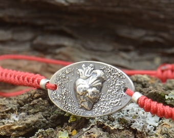 Sacred Heart bracelet.Artisan Sterling silver bracelet. exclusive nature, Handmade Metalsmithing