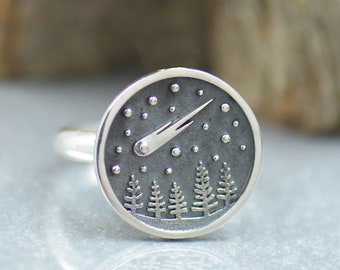Sterling silver meteorite ring.Artisan handmade.Astronomy Astrophysicist Science Astrology Physics ring .mens ring Women ring