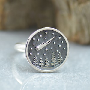 Sterling silver meteorite ring.Artisan handmade.Astronomy Astrophysicist Science Astrology Physics ring .mens ring Women ring