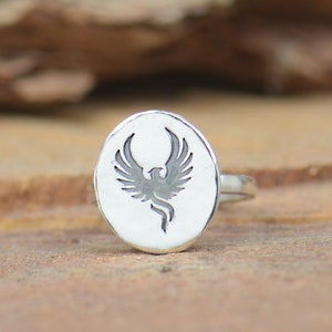 Sterling silver Phoenix Bird ring.Phoenix ring.Moon ring. Mystery magic jewelry.Artisan handmade ring.