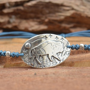 Bison bracelet, Buffalo bracelet, american bison .Artisan Sterling silver stars,mountain bracelet. exclusive nature, Handmade Metalsmithing