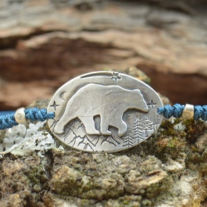 Bear bracelet.Artisan Sterling silver stars,mountain bracelet. exclusive nature, Handmade Metalsmithing