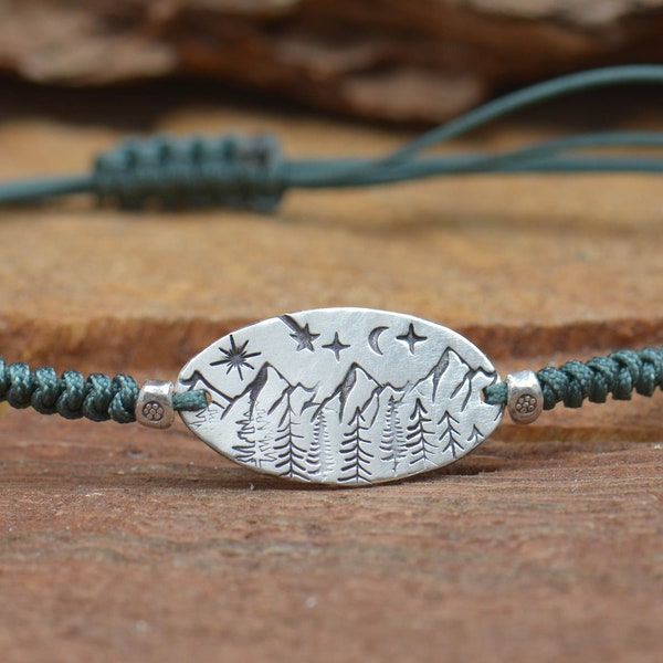 Mountain bracelet.Artisan Sterling silver stars,mountain bracelet. Forest bracelet ,trees, exclusive nature, Handmade Metalsmithing