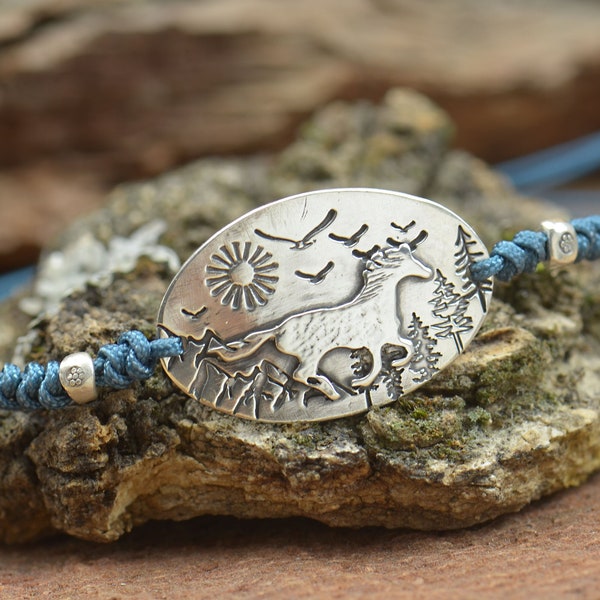 Sterling silver wild Horse bracelet, artisan handmade bracelet.Rustic, running horse.Sun bracelet, birds bracelet.Birds Flying