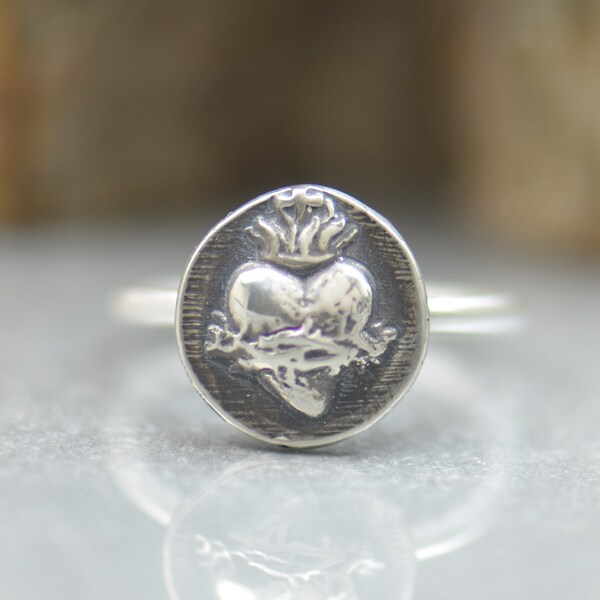 Sterling Silver Sacred Heart Ring Sacred Heart  Sacre Couer Catholic jewelry