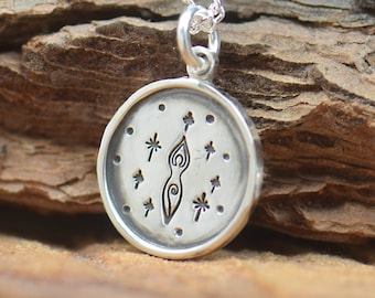 Sterling silver Fertility Goddess pendant,Femenine Goddess pendant Artisan unique Bead.Handmade bead,Woman power.Pagan moon