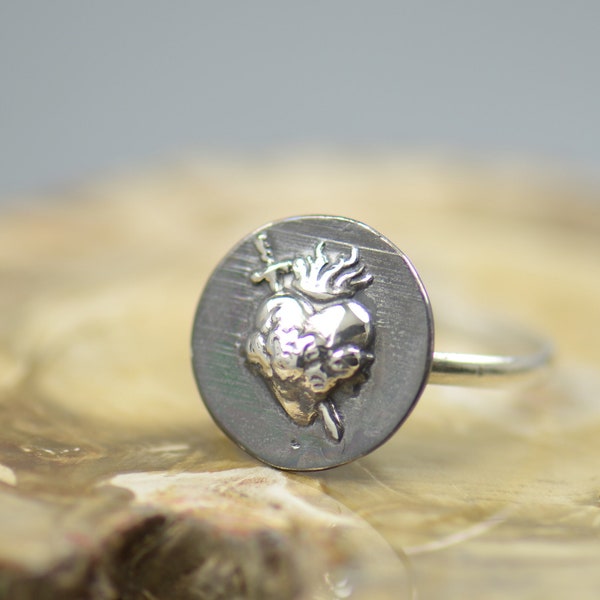 Sterling Silver Sacred Heart Ring Sacred Heart  Sacre Couer Catholic jewelry