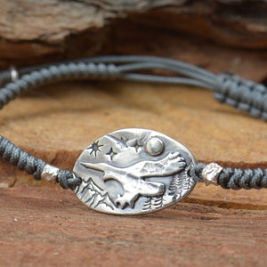 Eagle moon bracelet.Artisan Sterling silver stars,mountain bracelet. exclusive nature, Handmade Metalsmithing