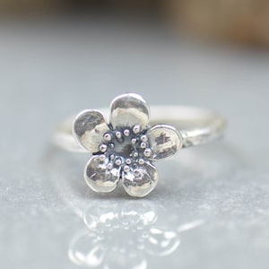 Sterling silver Cherry Blossom ring.Artisan handmade.Sunflower hippie.Indian,sun jewelry.Cherry flower