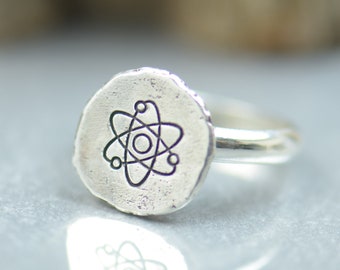 Sterling silver atom ring.Artisan handmade.Astronomy Astrophysicist Science Astrology Physics ring .mens ring Women ring