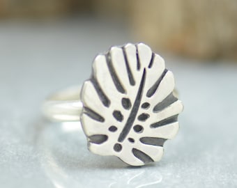 Sterling silver Monstera Plant ring.Artisan handmade Flower symbol artisan handmade  bracelet.Protection ring