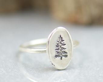 Sterling silver tiny pine tree ring.Artisan handmade.Rings for men or women.Tree of life