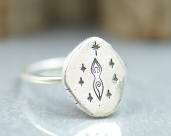 Sterling silver triple goddess pagan ring.Artisan handmade feminist symbol artisan handmade  bracelet.Neopaganism.Moon phases,triple moon