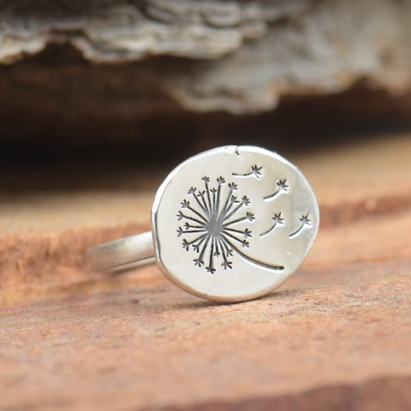 Sterling silver dandelion flower ring.Artisan handmade Sterling silver tiny artisan handmade bead bracelet.Rustic.