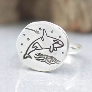 Sterling silver whale orca surf windsurf ring.Artisan handmade.Rings for men or women.nature mountain ring, adventure