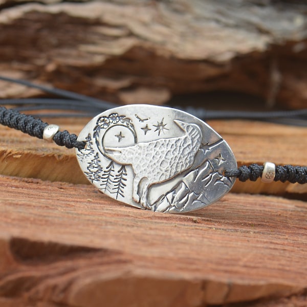 Korpmånehäxa halloweenarmband. Hantverksmässigt sterlingsilverstjärnor, bergsarmband, natur, handgjort andligt korpfågel. Kråkarmband