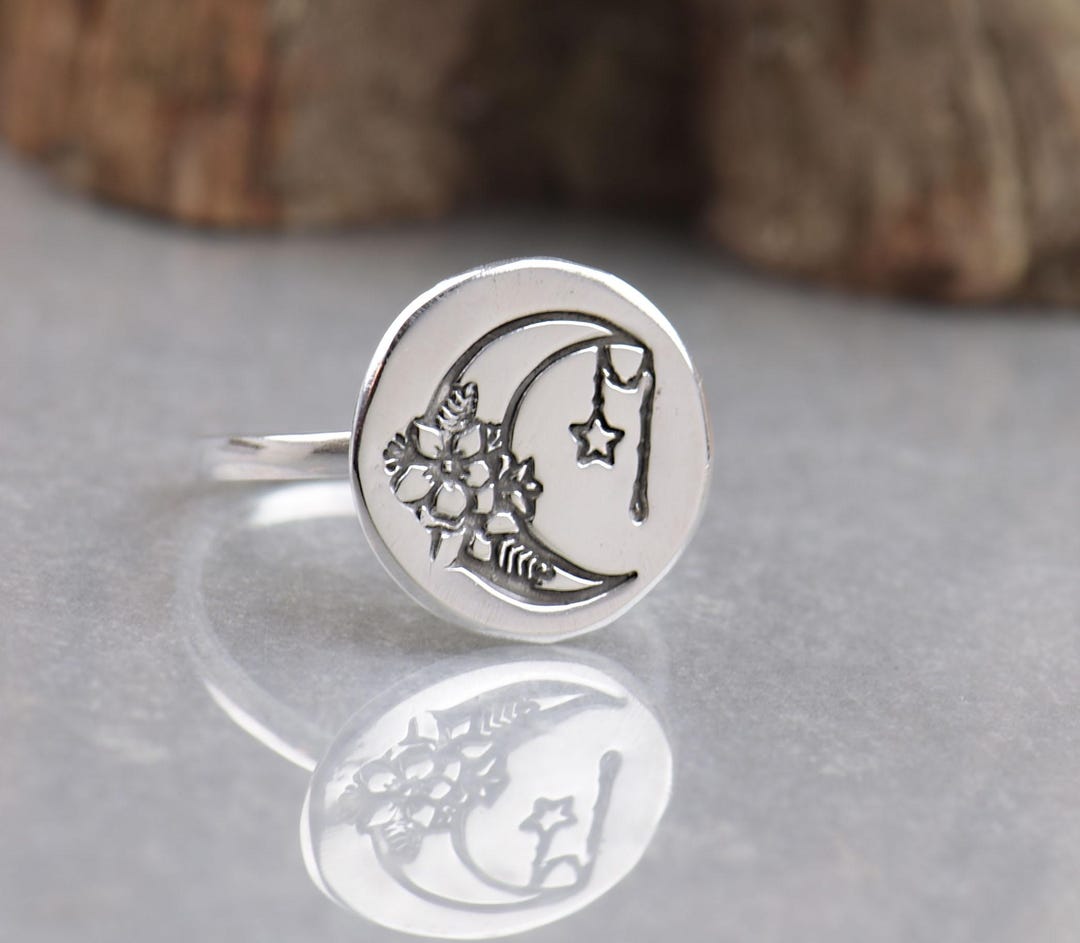 Silver Moon Rings Sterling Silver Moon Ring.artisan Handmade.rings Men or Women.nature ...