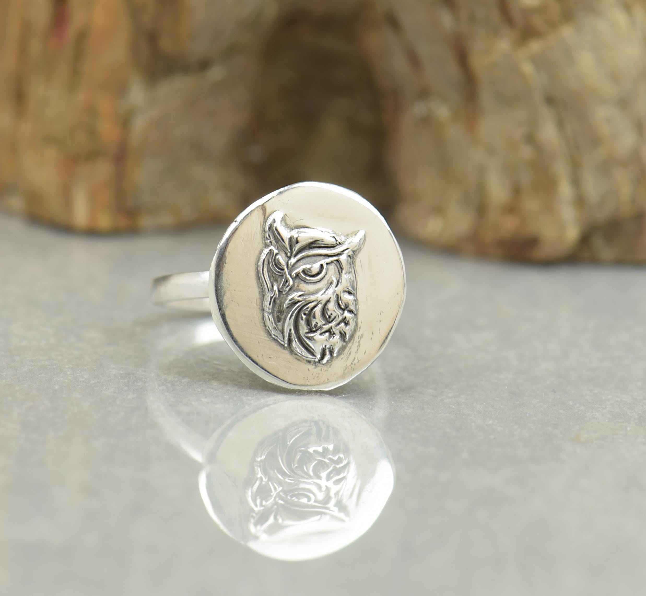Sterling silver Celestial Owl ring.Moon phases Ring.Spiritual ring Mystery magic jewelry.Artisan han