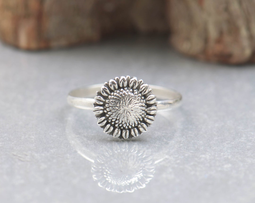 Sterling Silver 10 Mm Sunflower Ring.artisan Handmade.sunflower Hippie ...