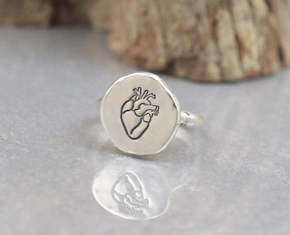 Sterling Silver Anatomical Heart Ring Medical Students Nurse