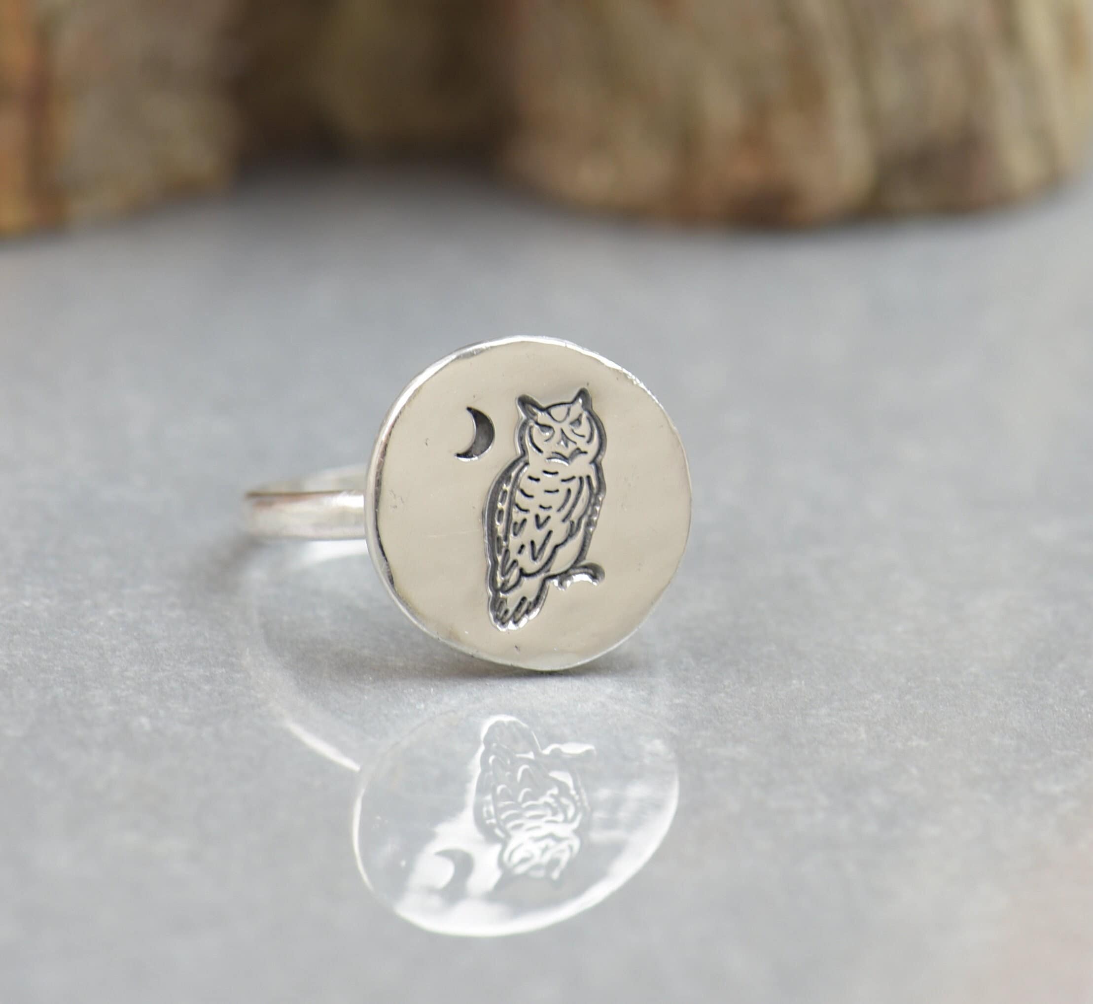 Sterling silver Owl ring.Insect Ring. Cicada ring Mystery magic jewelry.Artisan handmade ring.Hallow