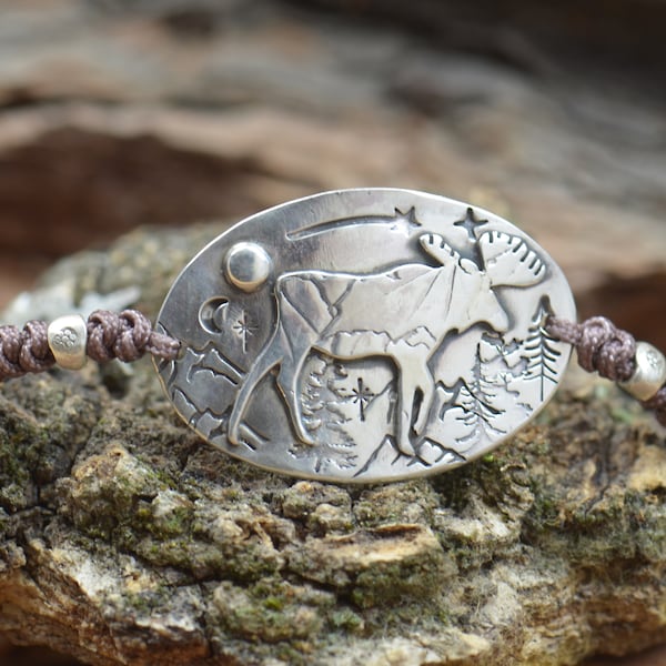 Moose bracelet.Artisan Sterling silver stars,mountain moon bracelet. exclusive nature, Handmade Metalsmithing