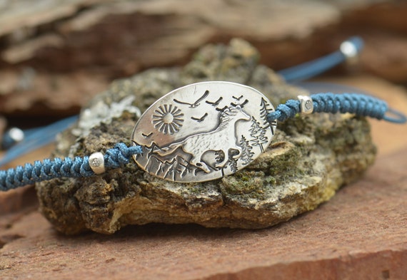 Sterling silver wild Horse bracelet, artisan handmade bracelet.Rustic, running horse.Sun bracelet, birds bracelet.Birds Flying