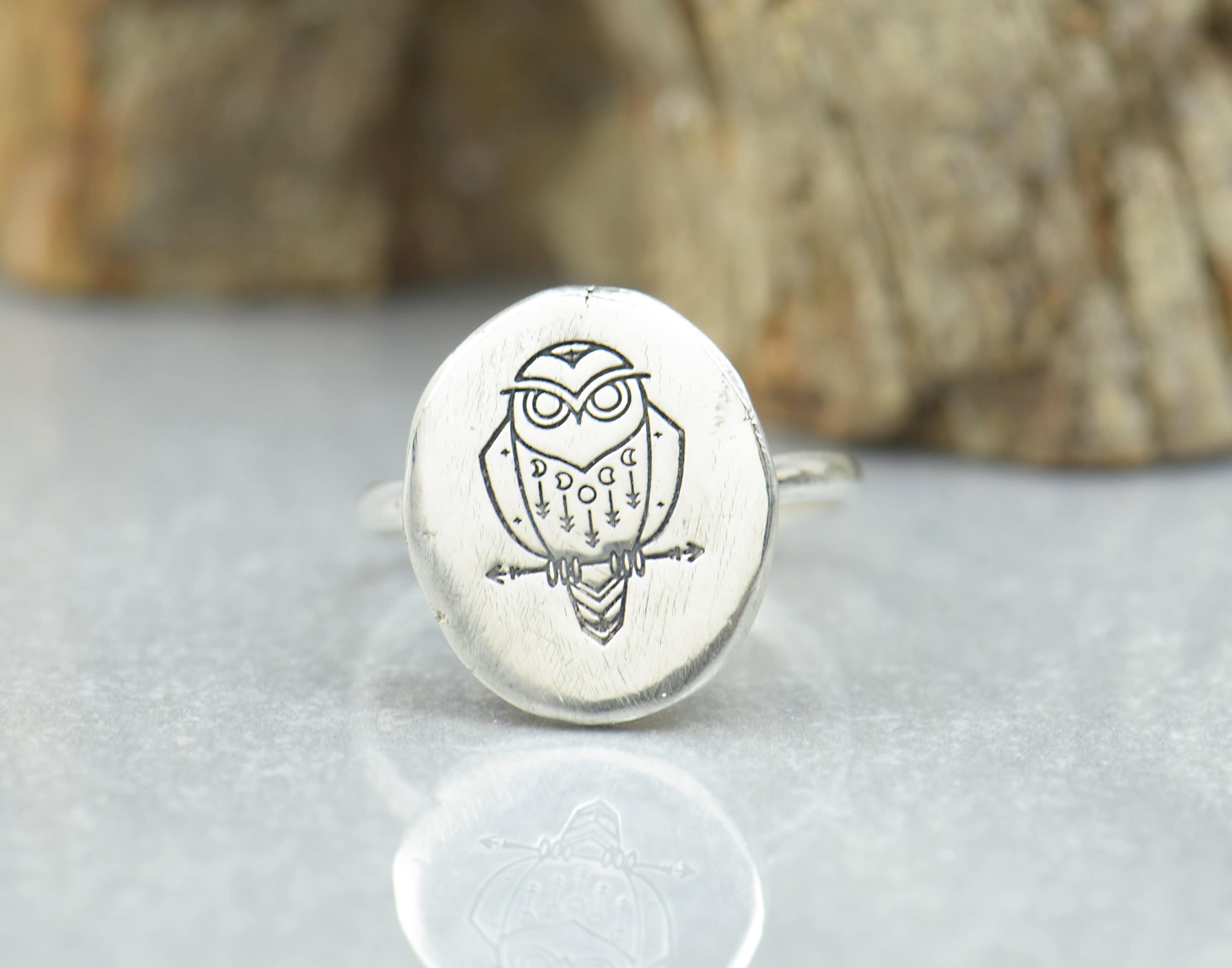Sterling silver Celestial Owl ring.Moon phases Ring.Spiritual ring Mystery magic jewelry.Artisan han