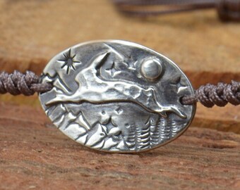 Rabbit moon bracelet.Artisan Sterling silver stars, mountain bracelet. Hare Bracelet ,exclusive nature, Handmade Metalsmithing