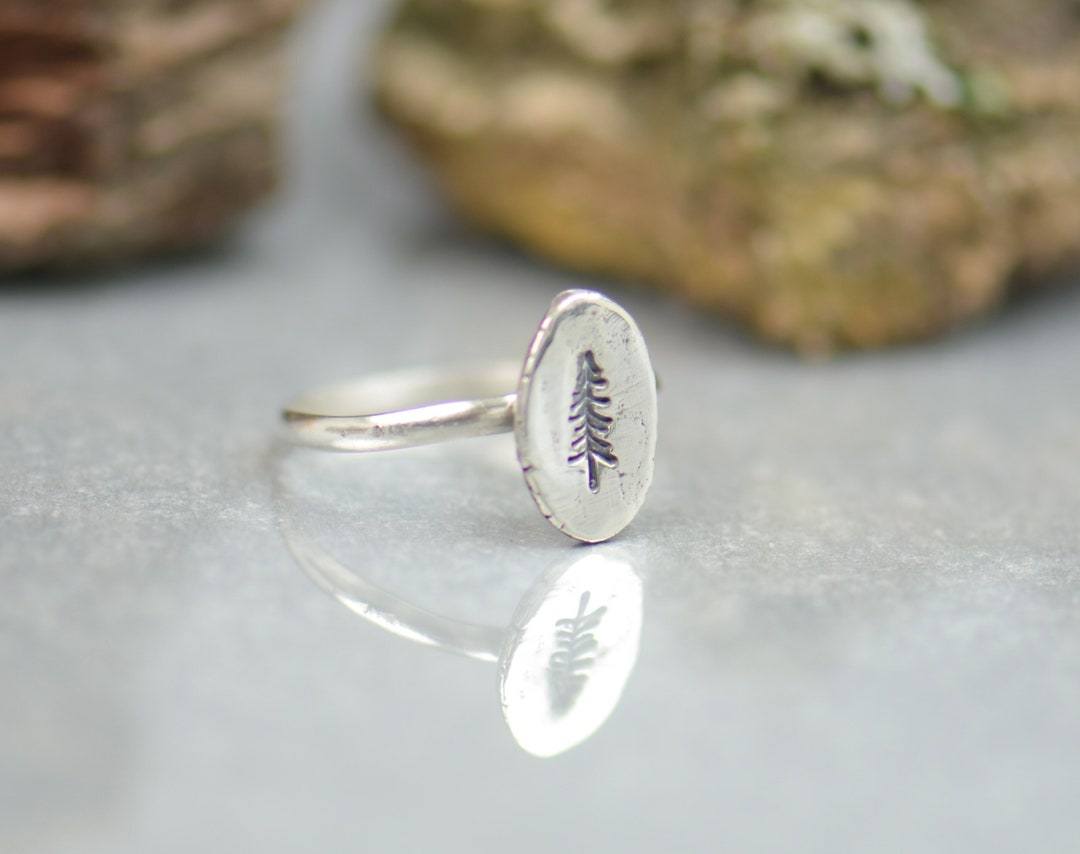 Small Tree Rings Sterling Silver Tiny Pine Tree Ring.artisan Handmade.rings for Men or ...