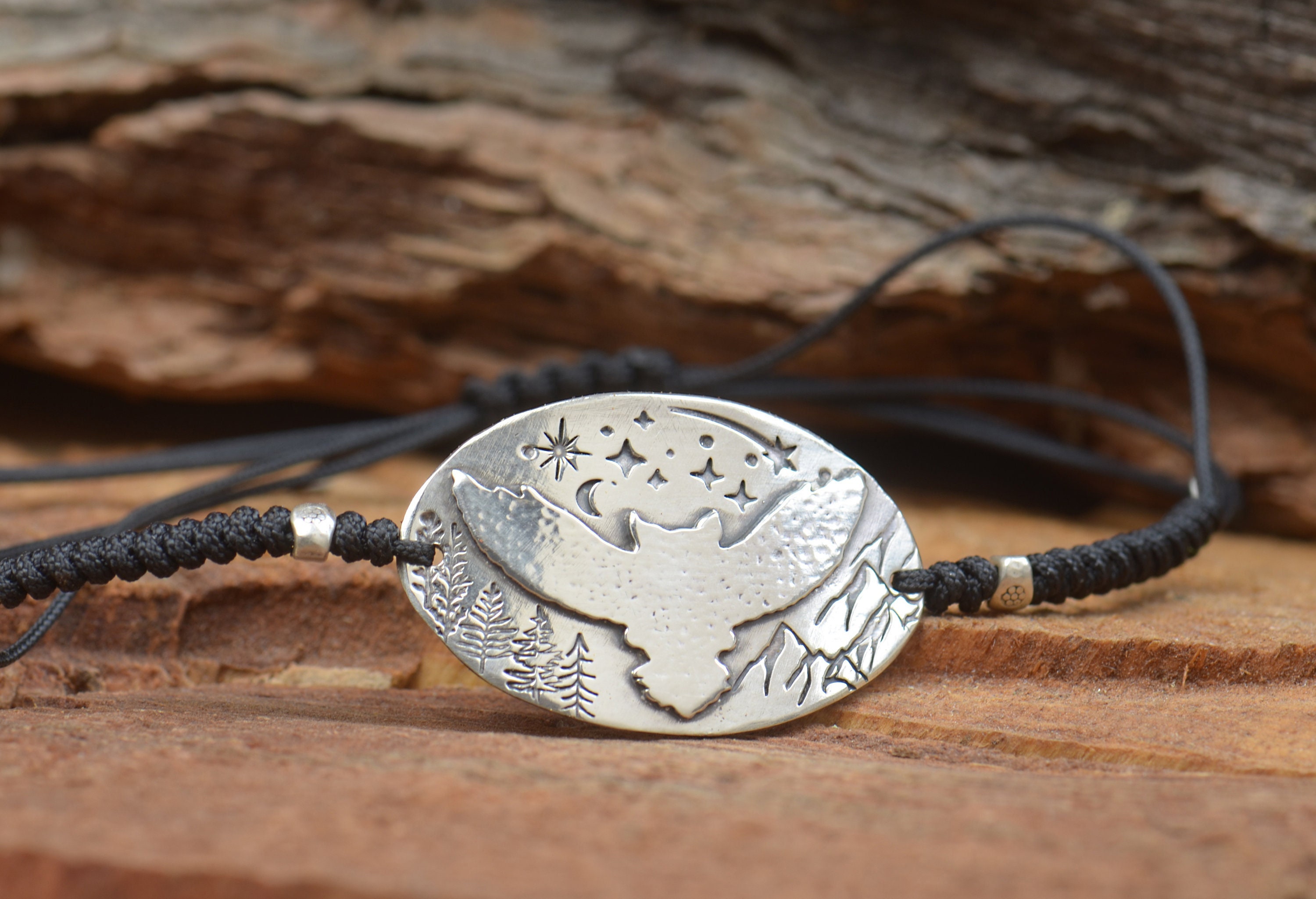 Owl bracelet.Artisan Sterling silver stars,mountain bracelet,exclusive nature,Handmade Spiritual  Av