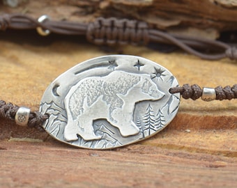 Bear bracelet.Artisan Sterling silver stars,mountain bracelet. exclusive nature, Handmade Metalsmithing