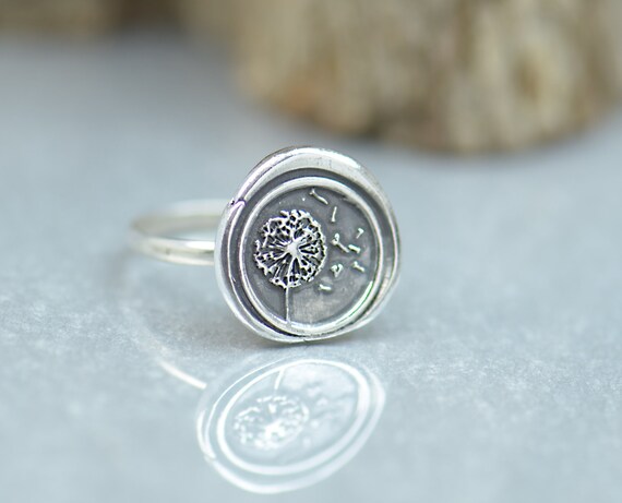 Bague Femme Symbole Pissenlit - Relief Noir En Argent 925 - Neuf Avec étiquettes