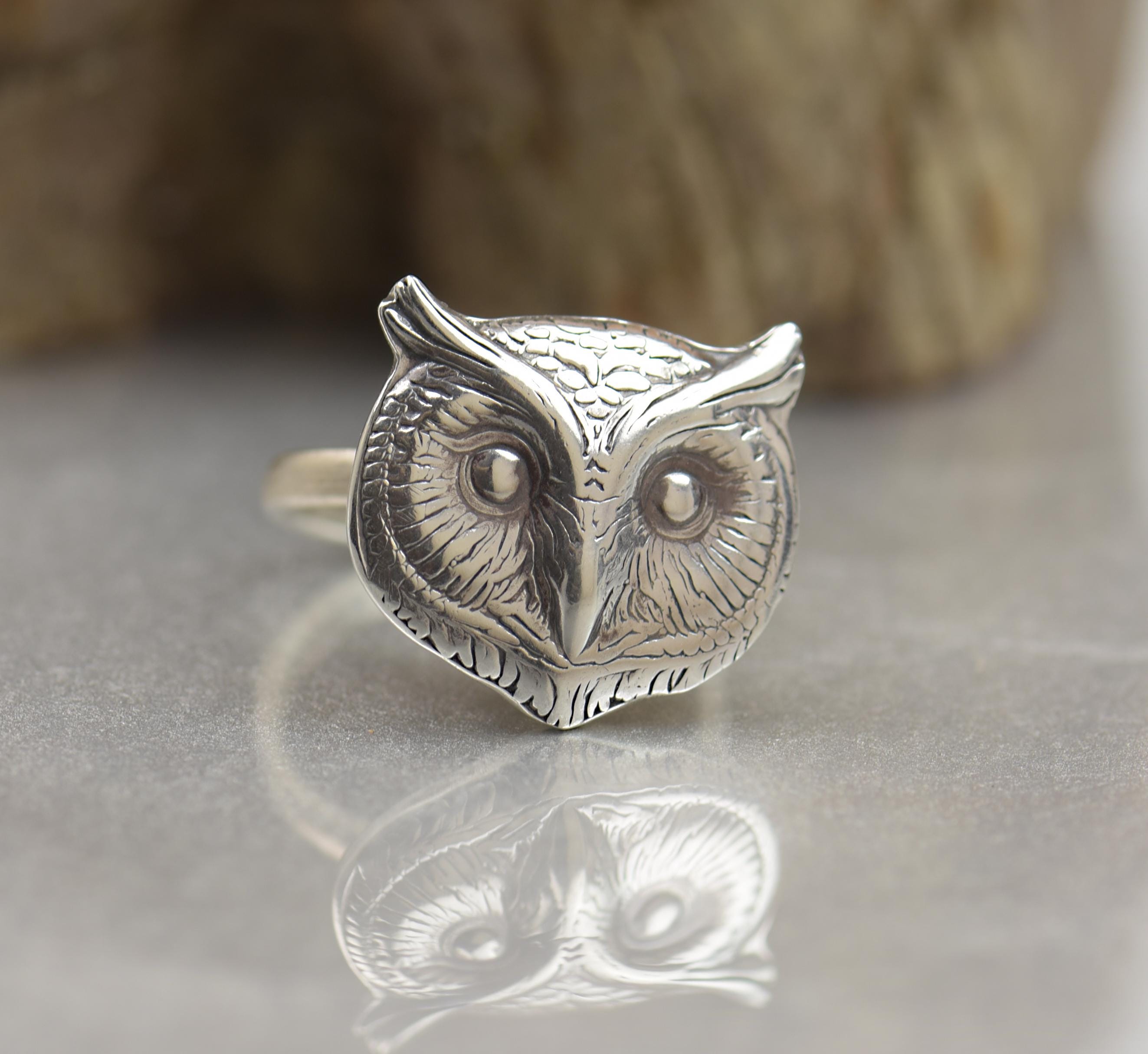 Sterling silver Owl ring.Insect Ring. Cicada ring Mystery magic jewelry.Artisan handmade ring.Hallow