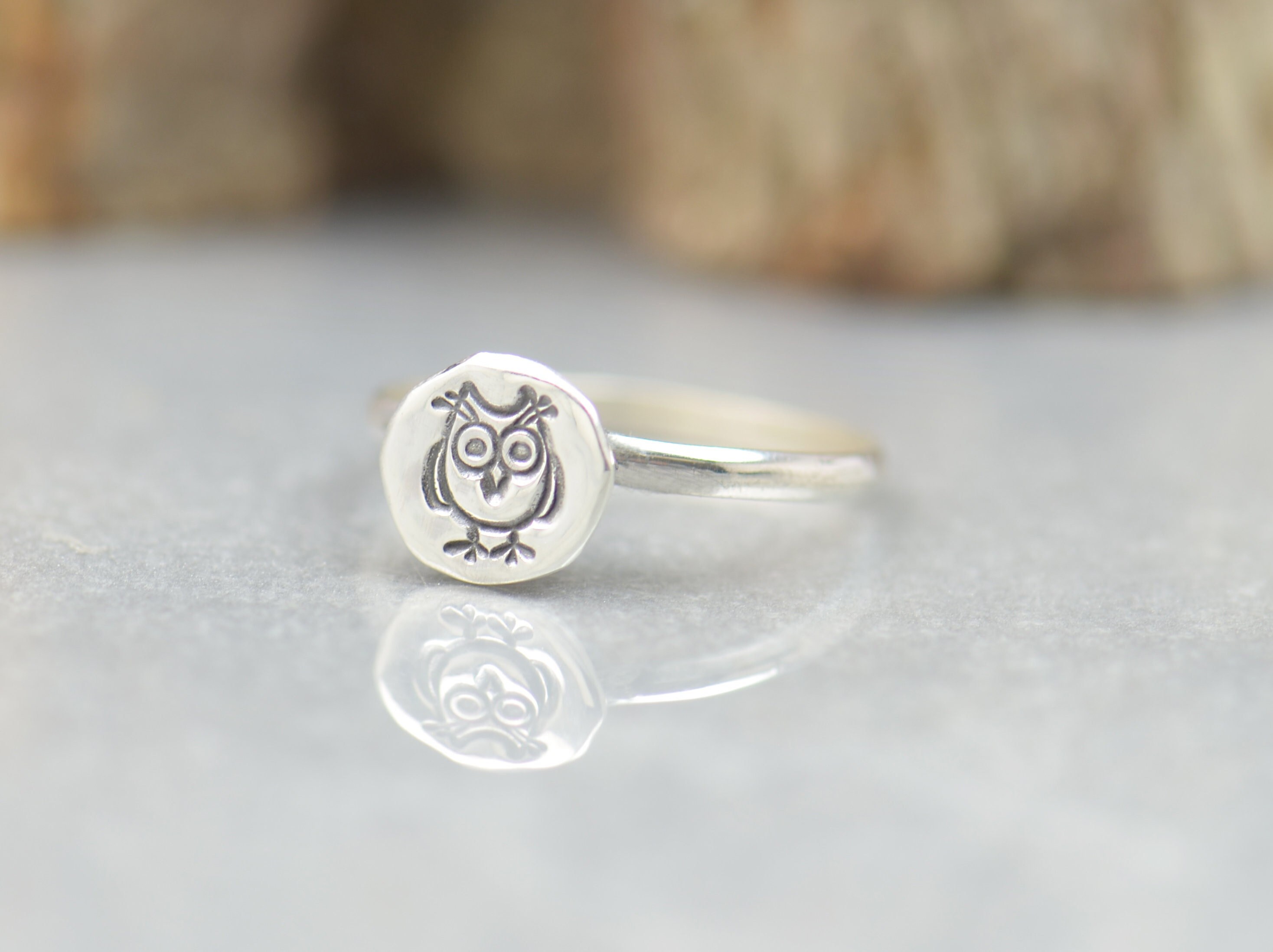 Sterling silver tiny Owl ring.Insect Ring. Cicada ring Mystery magic jewelry.Artisan handmade ring.H