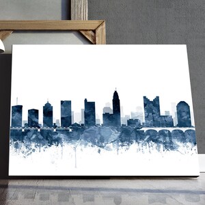 Columbus Skyline Print, Columbus Aquarell Marine blau weiß, Columbus Ohio Stadtansicht, moderne Wandkunst, Dekoration, Reise druckbare Kunst