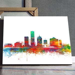 Milwaukee  Skyline Print, Milwaukee Watercolor Painting, Milwaukee Wisconsin Cityscape Poster, Modern Wall Art, Home Decor Digital Printable