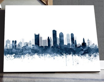 Boston Art Print, Boston Skyline Art Poster, Boston Navy Blue Watercolor Cityscape, Modern Wall Art, Gift, Home Office Decor, Printable Art