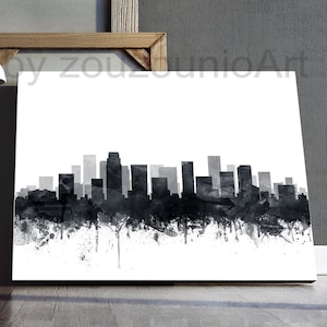 Charlotte Skyline Art Print, City Skyline Watercolor Black White, Charlotte NC Cityscape, Modern Wall Art, Home Office Decor Printable Art
