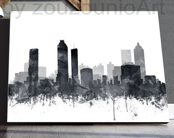 Atlanta Skyline Print, Atlanta Watercolor Black And White Art Poster, Georgia Cityscape, Modern Wall Art, Home Office Decor Printable Art