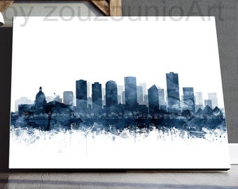 Edmonton Skyline Print, Edmonton Navy Blue Watercolor Art Poster, Edmonton Canada Cityscape, Modern Wall Art, Home Office Decor Printable