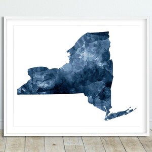 Impression de carte de l'état de New York, silhouette de l'état de New York aquarelle bleu marine, art mural moderne, affiche de l'état des Etats-Unis, décoration d'intérieur imprimable numérique