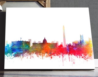 Washington DC Skyline Print, Maryland Cityscape, Affiche de ville aquarelle, Art mural moderne, Décor de bureau à domicile, Voyage, Art imprimable numérique