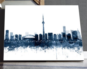 Toronto Skyline Print, Toronto Watercolor Navy Blue, Toronto Canada Cityscape, Modern Wall Art, Home Decor, Travel Poster, Printable Art