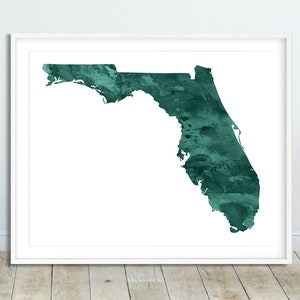 Impression de l'état de Floride, carte aquarelle silhouette de Floride, vert émeraude, art mural moderne, affiche de l'état des Etats-Unis, décoration d'intérieur art numérique imprimable