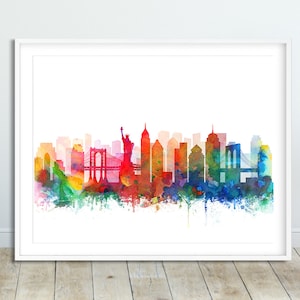 New York Print, New York City Skyline, New York Wall Art, Watercolor Cityscape New York, Modern Wall Art, Home Office Decor, Printable Art