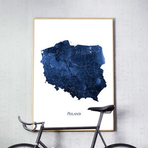 Polen Karte Print, Polen Karte Poster, Polen Wandkunst, Marine Blau Weiß Aquarell Karte Polen, Polen Reise, Wohnkultur Digital druckbare Kunst