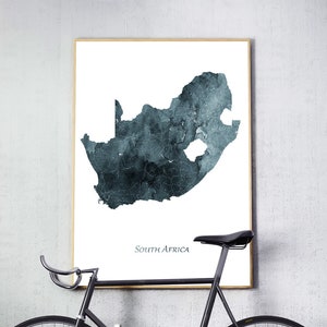 South Africa Map Print, South Africa Wall Art, Indigo Blue, Watercolor Painting Map Poster South Africa, Home Decor, Digital Printable Art